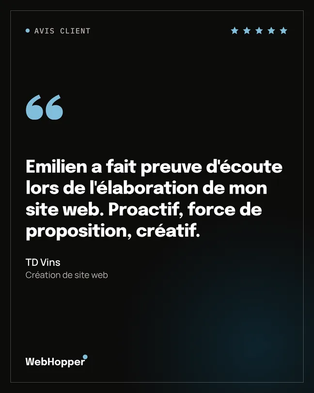 Publication WebHopper partageant l'avis d'un client